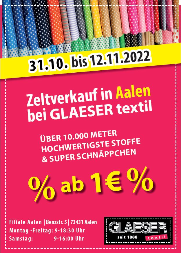 Zeltverkauf GLAESER textil Filiale Aalen November 2022